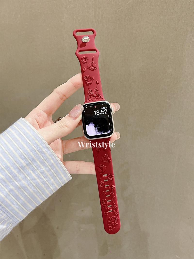 Product Introduction of 【Only Strap】Natural style Butterfly Flowers Liquid silicone Watch strap band For Apple Watch S9/8/7/6/5/4/3/2/1 SE ULTRA Women's Watch Strap bracelet for iWatch 49MM 45 44 42 41 40 38 Cute 13