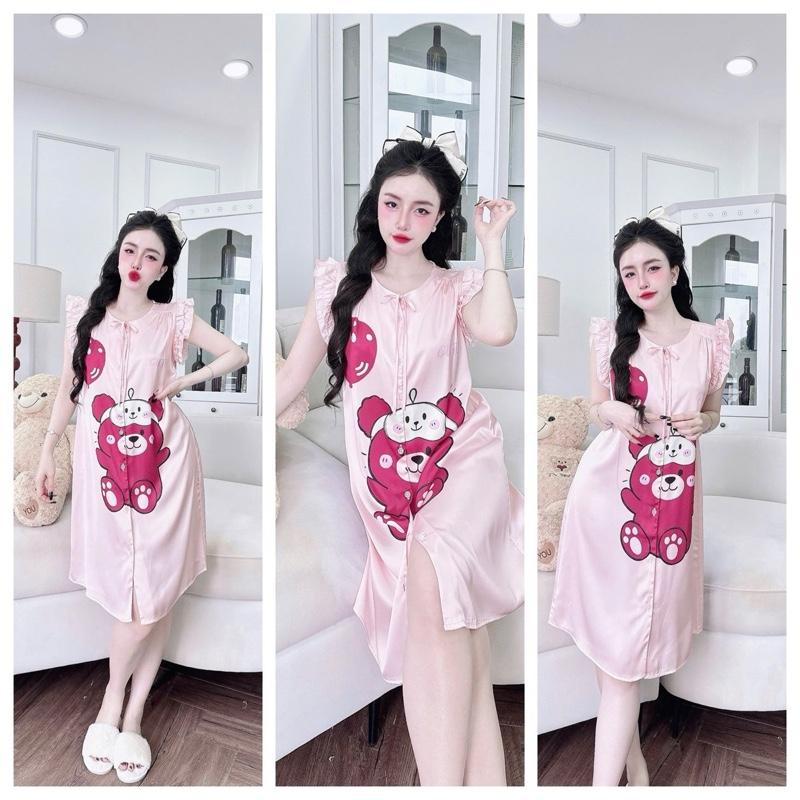 Đầm Ngủ Cánh Tiên Nữ Lụa Latin Tơ Tằm < 60kg - Dress, Women Váy Ngủ Kem Nhung Voi pijama big