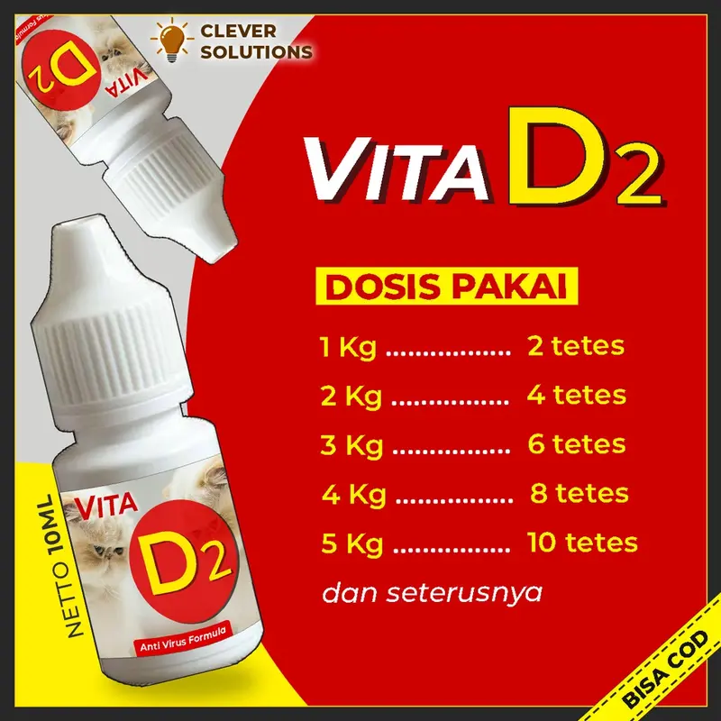 Obat Kucing Vita D2 10 ML - Obat Virus Kucing Flu Berat, Panleu, Calici, Distemper, Mencret, Pipis Darah, Sariawan, Lemes, Muntah 1