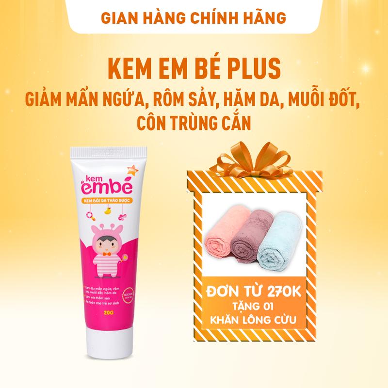 Kem Em Bé Plus - Kem bôi da thảo dược cho bé khi bị rôm sảy mẩn ngứa muỗi đốt hăm da côn trùng cắn Tuýp 20g