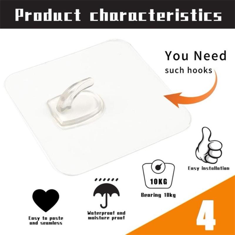 Product Introduction of 1/4pcs Wall hook Adhesive Wall Plug Hook Wall Hanging Hook Heavy Duty Sticky Wall Hanger Magic Hooks Waterproof Sticky Hook For Bathroom Kitchen Transparent sticky Non-slip Plastic hook Coat hook 19