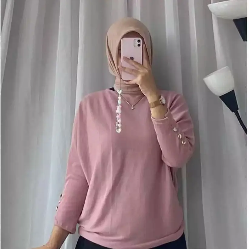Kaos Lengan Panjang/Atasan Wanita Knit Batwing