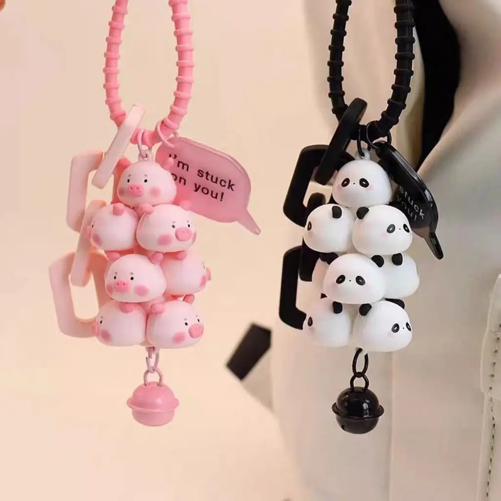 Liontin Tas Karakter Kartun Anti Hilang – Panda, Menara Babi, Anggur Sukulen, Hadiah Lucu untuk Anak & Dewasa