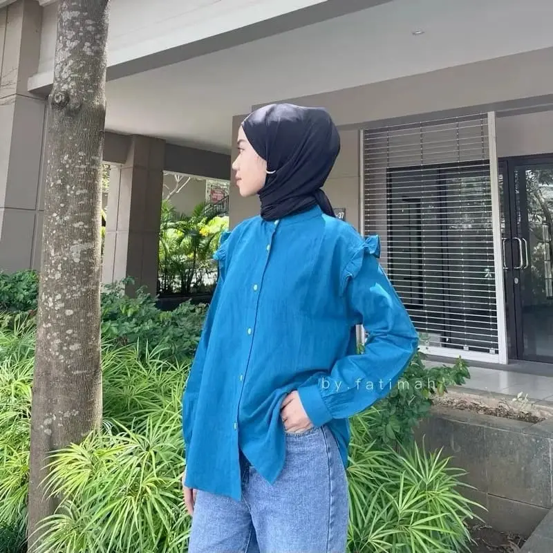 Yurim Blouse Ruffle - Atasan Wanita - Kemeja Linen Basic Lengan Panjang/blouse kemeja linen lengan Balon 8