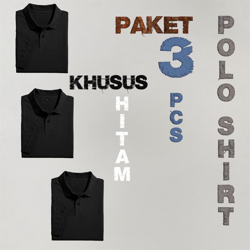 PAKET 3 Pcs - Kaos Polo Shirt Polos Lengan Pendek | Baju Kerah Seragam Atasan Olahraga Dewasa Lengan Manset Reguler fit Unisex daily warna hitam 3 pcs Pria Wanita Casual 2