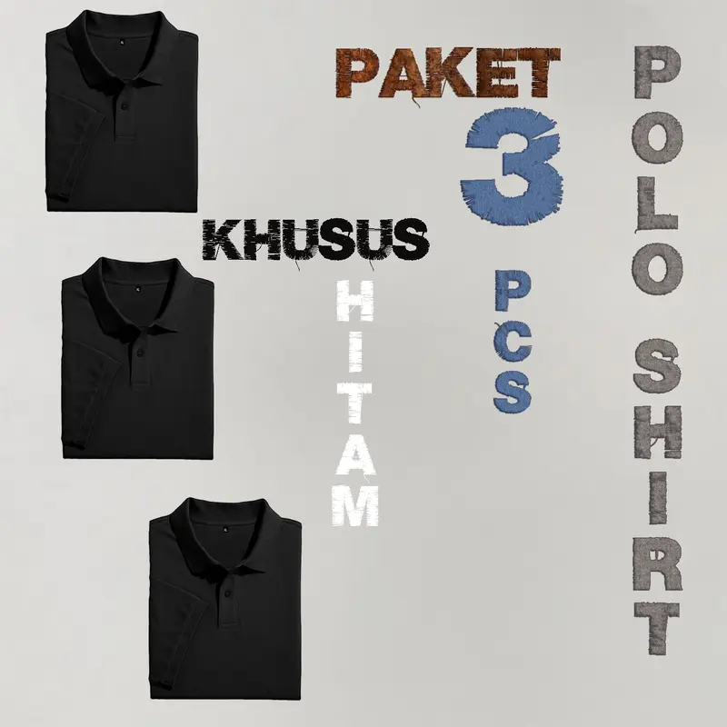 PAKET 3 Pcs - Kaos Polo Shirt Polos Lengan Pendek | Baju Kerah Seragam Atasan Olahraga Dewasa Lengan Manset Reguler fit Unisex daily warna hitam 3 pcs Pria Wanita Casual 1