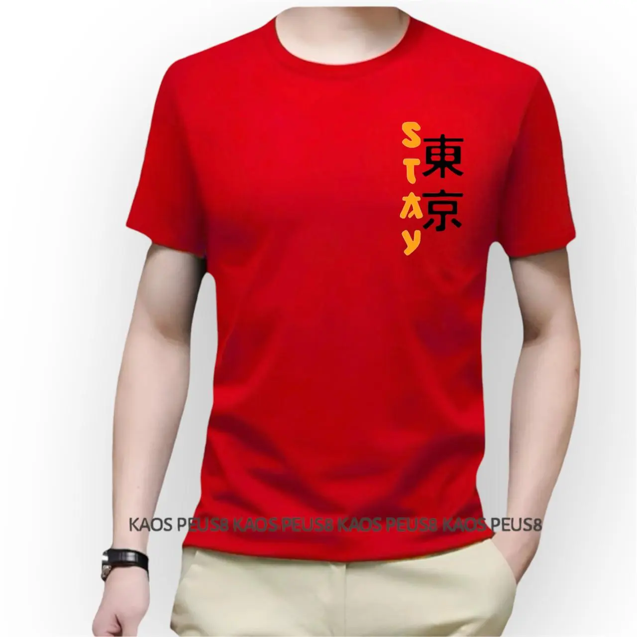 Kaos Pria Dewasa motif stay Lengan Pendek Baju Oblong Cowok Ukuran M-L-XL-XXL Warna Hitam Putih Nevi Kuning Merah - Nyaman, Panjang