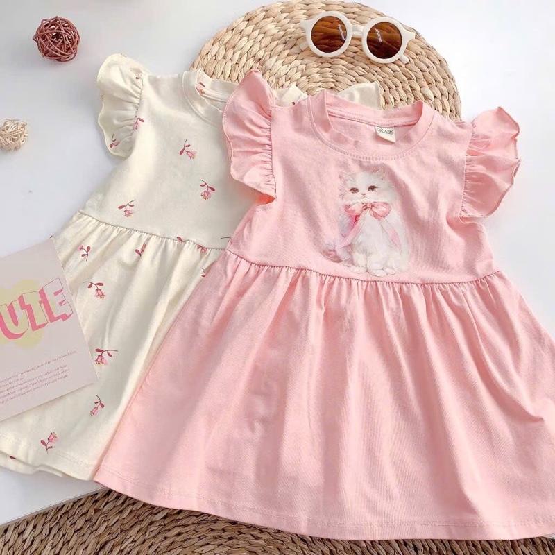 Váy bé gái combo 2 váy cánh tiên 2 màu cho bé gái vải cotton mềm mịn mát thấm mồ hôi mặc mùa hè đi học đi chơi ở nhà