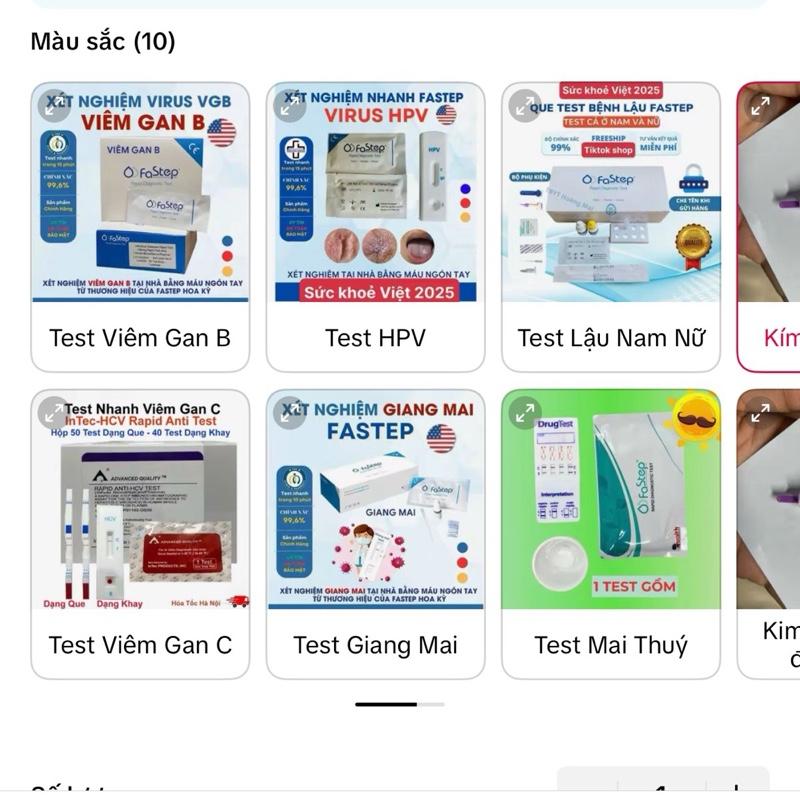 Các loại test lẻ ở đây gồm ( TEST giang Mai, HPV, Viêm gan B, Viêm Gan C, Lậu,…