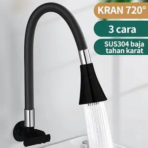 Kran Angsa Fleksibel Kran Cuci Piring Hitam Anti Karat Dengan Tombol Mode Semprotan Dan Bahan Tahan Karat
