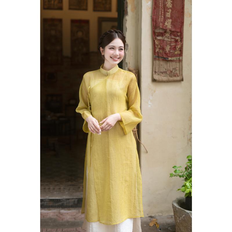   Áo dài Phạm Hương  Áo dài Mộc Nhan áo ngũ thân phong cách hiện đại chất liệu linen gỗ 