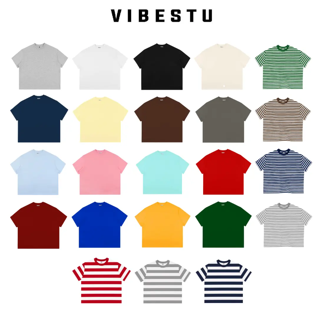 Áo Thun Trơn Local Brand VIBESTU Form Boxy Unisex 250Gsm Cotton  Cổ Tròn basic