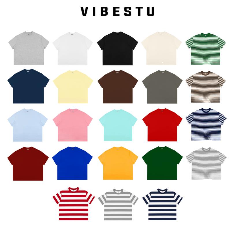Áo Thun Trơn Local Brand VIBESTU Form Boxy Unisex 250Gsm Cotton  Cổ Tròn basic