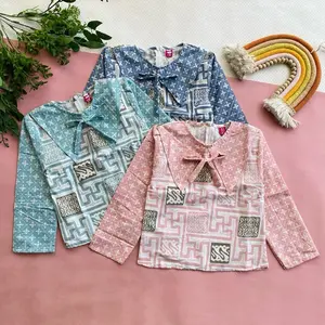Batik Kids New Blous Nikita Lengan Panjang Bahan Adem Modell Lucu Warna Soft Cocok Untuk Sekolah Biru Toska Pink
