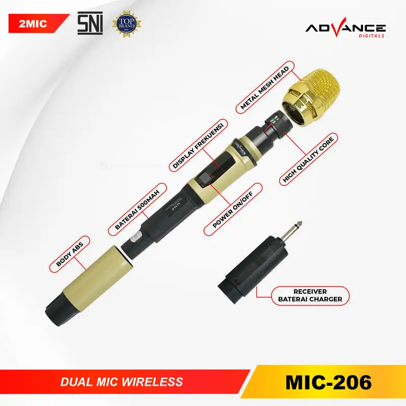 【COD】NEW! Advance MIC-206 Double Mic Wireless Recharger Bisa digunakan untuk Souncard & Speaker Garansi 1 Tahun Gold Microphone 1