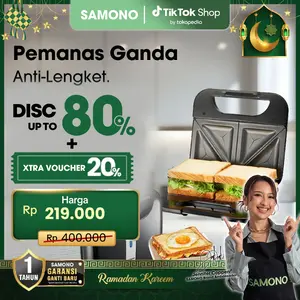 (RAMADAN SPESIAL) SAMONO Sandwich Maker 400W 2 Slot Panggang Roti Anti Lengket, Low Watt, Klip Pengunci,Praktis & Mudah Dibersihkan [SW-SM400] Hitam Panggangan