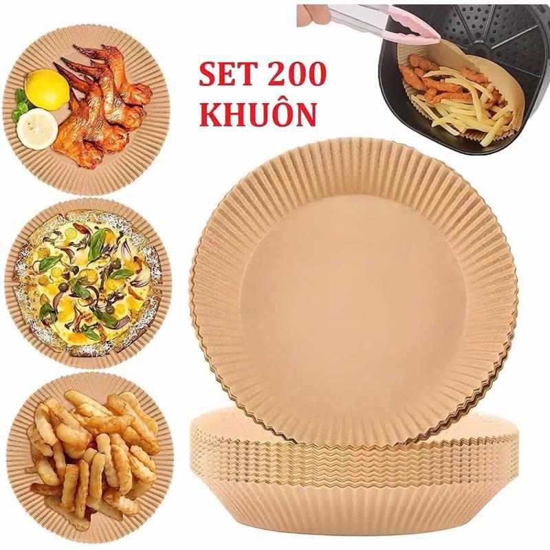 Set 200 khuôn giấy nến vàng dùng nướng bánh, nướng lò chiên không dầu, thấm hút…