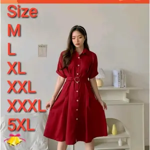 Dress Pesta Baju Dress Cotton Bells Wanita Dress Trendy Baju Pesta Baju Dress Kondangan Midi Casual Simple Bahan katun Rayon Twill premium 2024 Formal Kancing Gaun Panjang