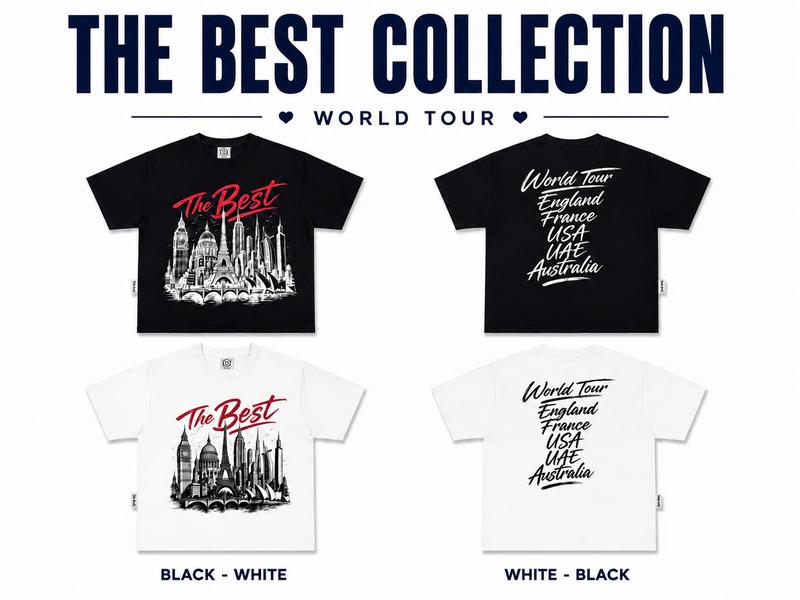 Áo thun World Tour Form Boxy 100% Cotton Nam Nữ 250 Gsm Co Giãn 2 Chiều - The Best