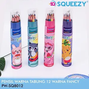 Pensil Gambar Warna Tabung SQUEEZY 12 Warna Panjang PW-SQ8012 + Rautan