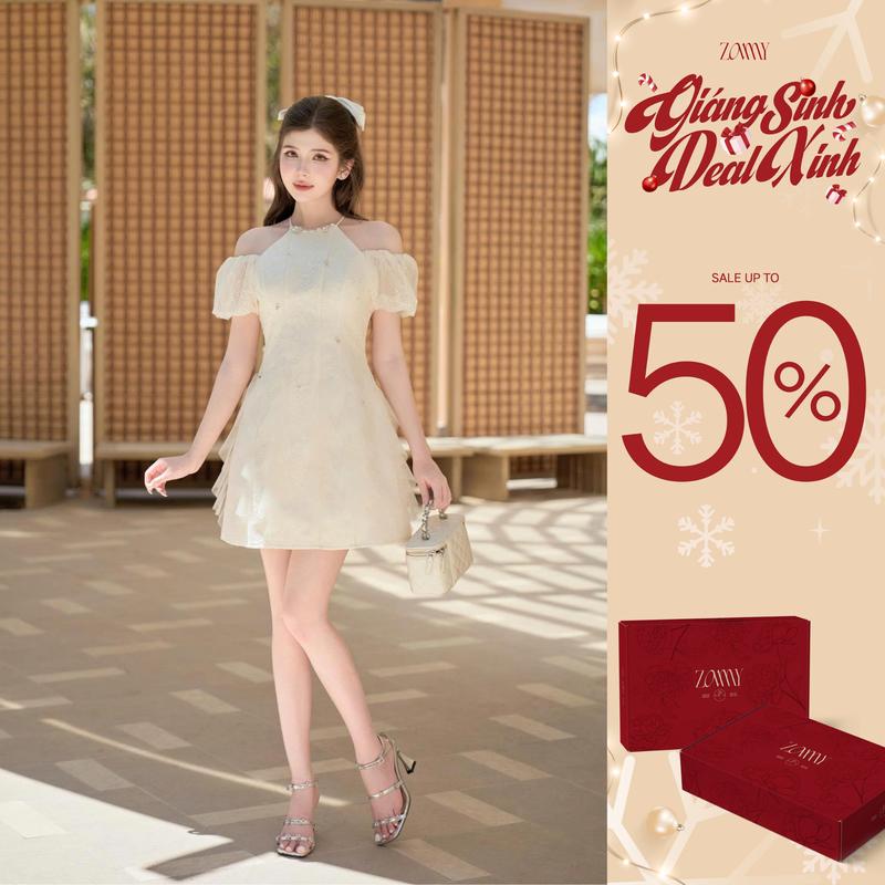 Váy TK zen lưới cổ yếm-VN17-T3-25 váy tiểu thư xinh váy xinh sang chảnh váy đi dự tiệc đám cưới - ZAMY SHOP