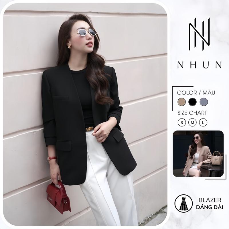 Áo blazer nữ dài tay NhunFashion Áo vest nữ khoác ngoài thiết kế cổ tròn form suông thanh lịch N157