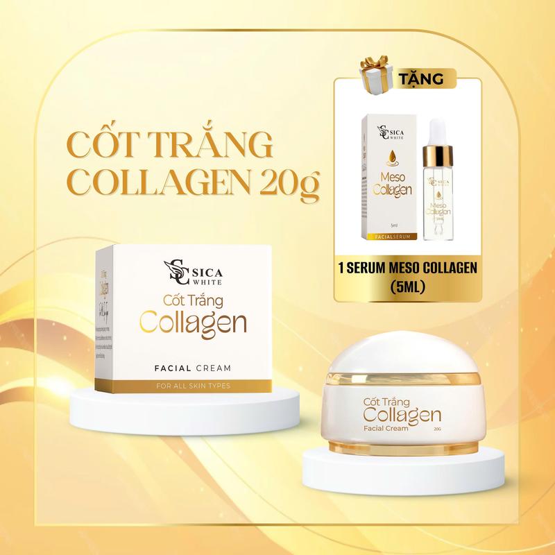 SICAWHITE Cốt Trắng Collagen Kem Dưỡng Trắng 20g Tăng Sinh Collagen Ức Chế Melanin Cải Thiện Da Nám Sạm Tàn Nhang Kèm Serum Meso Collagen 5ml