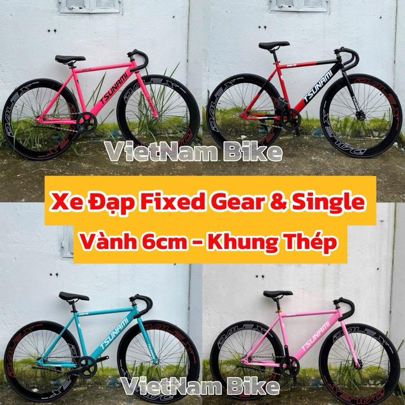 SIZE M Xe Đạp Fixed Gear & Single Tsunami Snm100 Hàng Custom Khung Thép Bánh 6cm Đủ Màu Tặng Kèm Dây Strap - Đồ Lắp - Cuốn Ghi Đông