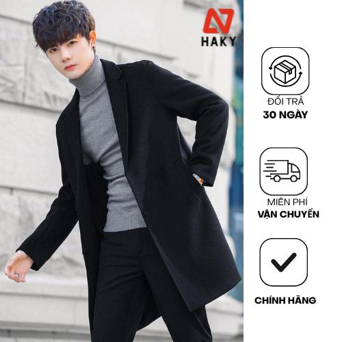 Áo Mangto Nam,jacket,Áo Dạ Dáng Lửng Hàn Quốc 3 Màu Đen Xanh Than HAKY Trơn Áo Khoác Măng Tô Dáng Lửng Cao Cấp Có Đệm Vai HK8