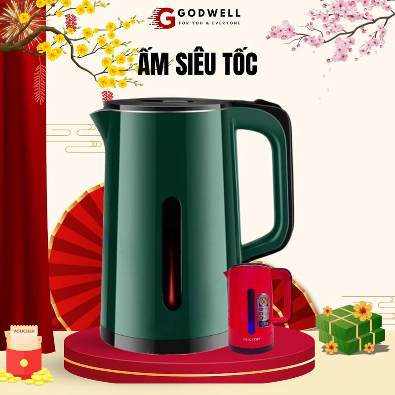  Ấm Siêu Tốc Đun Nước GODWELL Dung Tích 2.5L Bình Siêu Tốc Công Suất 1500W 2 Lớp Cách Nhiệt Tự Ngắt 