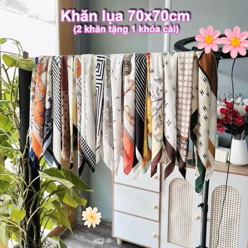   Mua 2 khăn tặng 1 khóa  Khăn lụa Kẻ Sọc quàng cổ size 70x70cm dễ dàng tạo kiểu cho nữ phụ kiện thời trang tông màu quốc dân 2025 KH02 