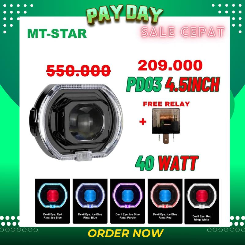 【MT-STAR BEST SALES】Projie Biled PD03 Matrix X1 Terbaru High Low Putih Body Black Plus Kipas Premium Lampu Warna Merah Kuning 1
