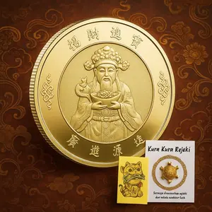Fengshui Coins Dewa Rezeki - Koin Pembawa Rejeki Bahan Logam Bonus Kertas Kuning dan Kura Kura Kecil Warna Emas Original
