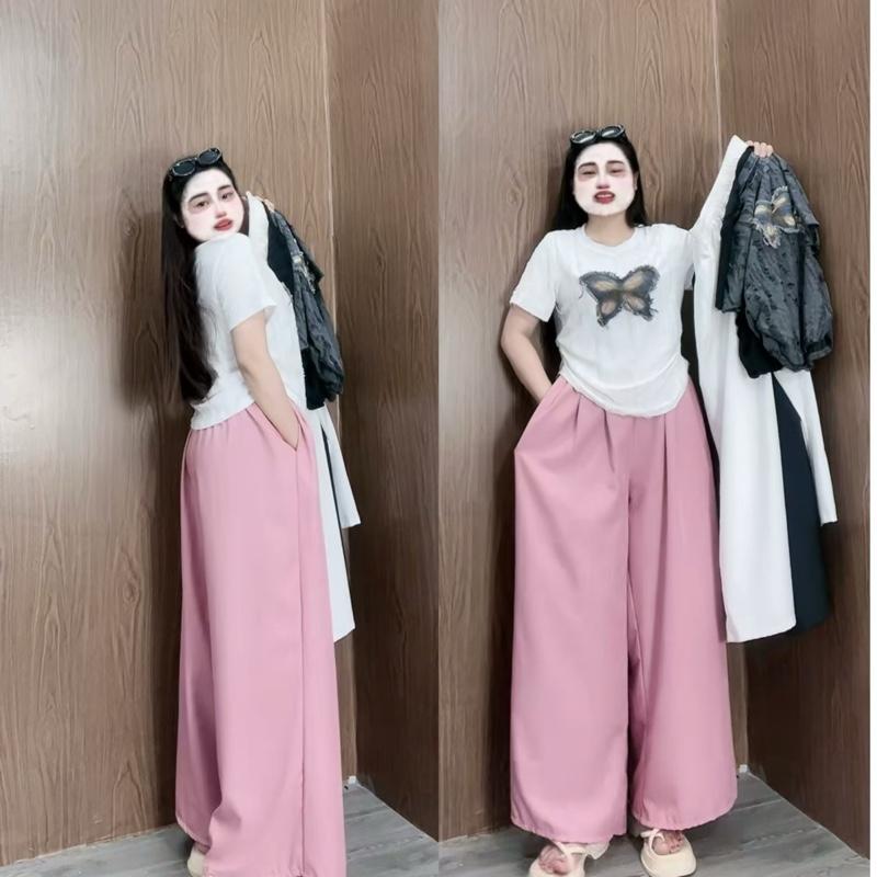 Sét bigsize nữ thu đông [50-95kg] áo kiểu tôn eo kèm quần suông xoè dáng rộng basic , bộ thu đông nữ Đậu bigsize