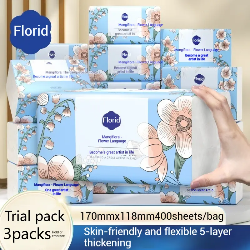 400 sheets of soft tissue paper 3 packs per box thick 5-layer napkin paper wholesale household toilet paper economical and practica