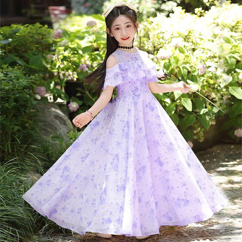 Váy Lụa Hoạ Tiết Hoa Lá Phối Màu Cho Bé Gái Thoải Mái Ngày Hè - Thiết Kế Co Giãn Vừa Phải Chất Liệu Mềm Mại Thấm Hút Tốt Phong Cách Khỏe Mạnh Màu Xanh Hồng Dành Cho Bé Gái