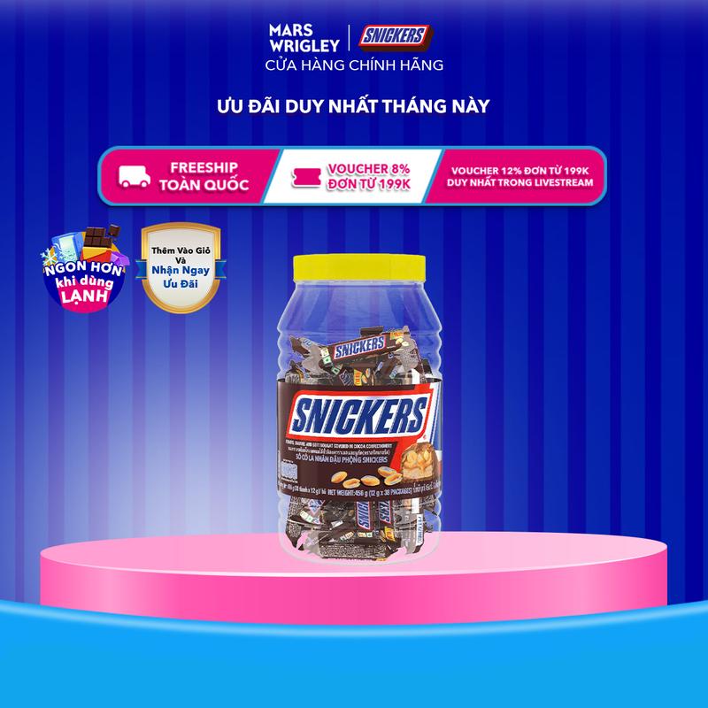 Hũ kẹo sô cô la nhân đậu phộng Snickers jar 38 thanh x 12g