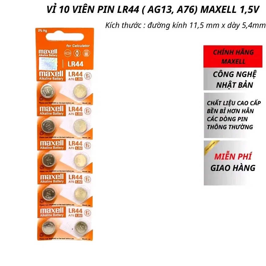 Pin Alkaline Maxcell LR44(AG13) chính hãng Made in China