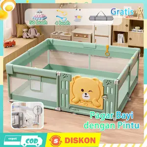 【dengan pintu】Pagar Bayi Bermain Mandi Bola Anak Pagar Bayi Pembatas Kasur Playground Anak  Pagar Mainan Abu - Abu Ruang Besar Untuk Berbalik