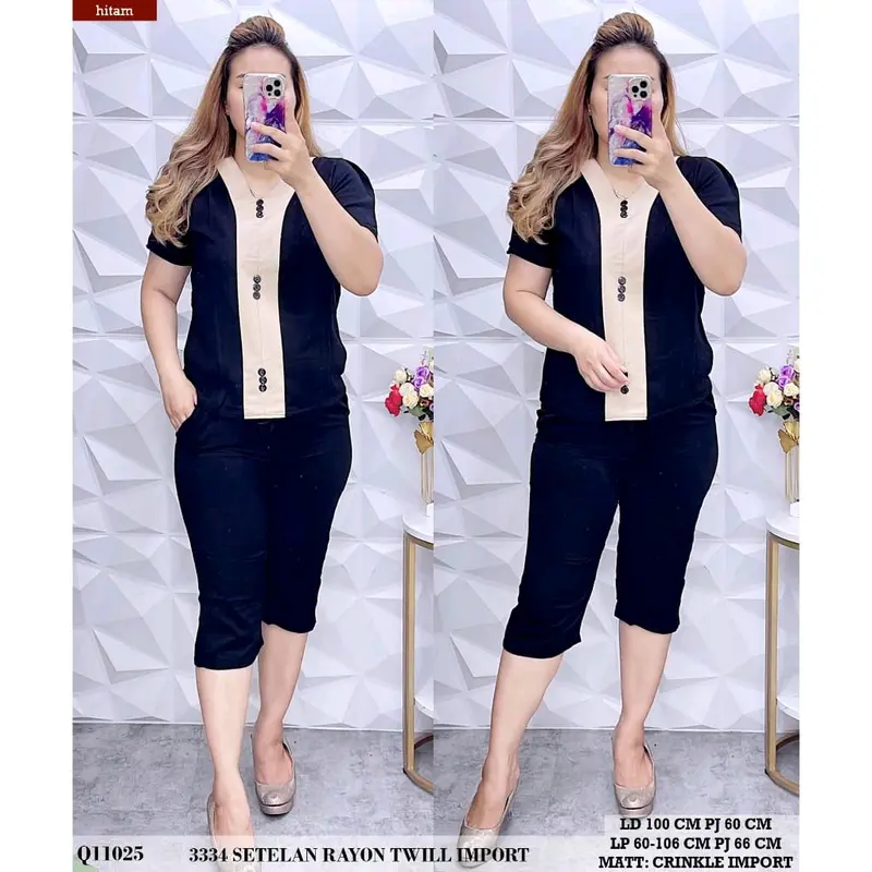 One Set Crinkle Airflow Terbaru//Setelan Crinkle Kombinasi Pendek Lengan pendek  Ruffle Wanita Nyaman Baju Celana 1