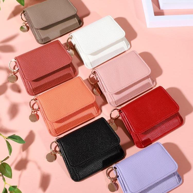 Ví nữ màu trơn phong cách Hàn Quốc kiểu dáng ngắn ví da pu dopamine dung tích lớn xách tay