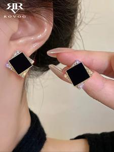 Arete de poste vintage elegantes para mujer con diseño geométrico de rombos, joyería de moda con incrustaciones de circonia para uso diario y casual