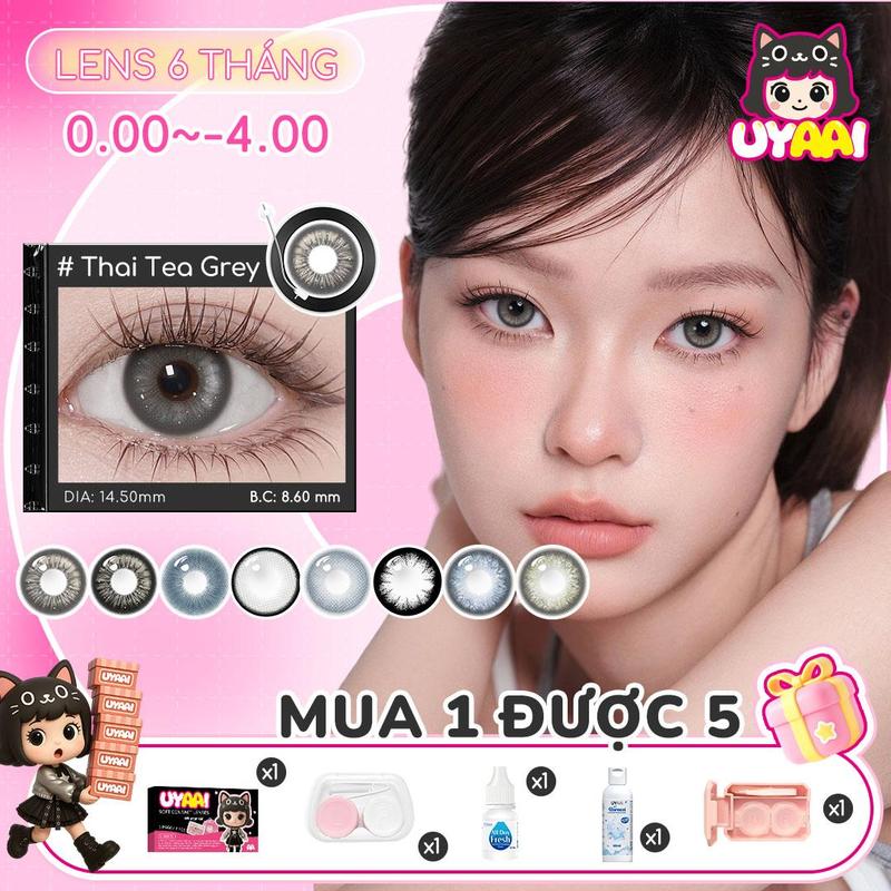   Mua 1 được 5  Bigeyes pearl grey thai tea Kính áp tròng màu UYAAI Số đo 0.00~-4.00 6 tháng lens DIA 14,2-14,5mm Nâu và Đen Hoàn hảo cho mắt to Phong cách hàng ngày 