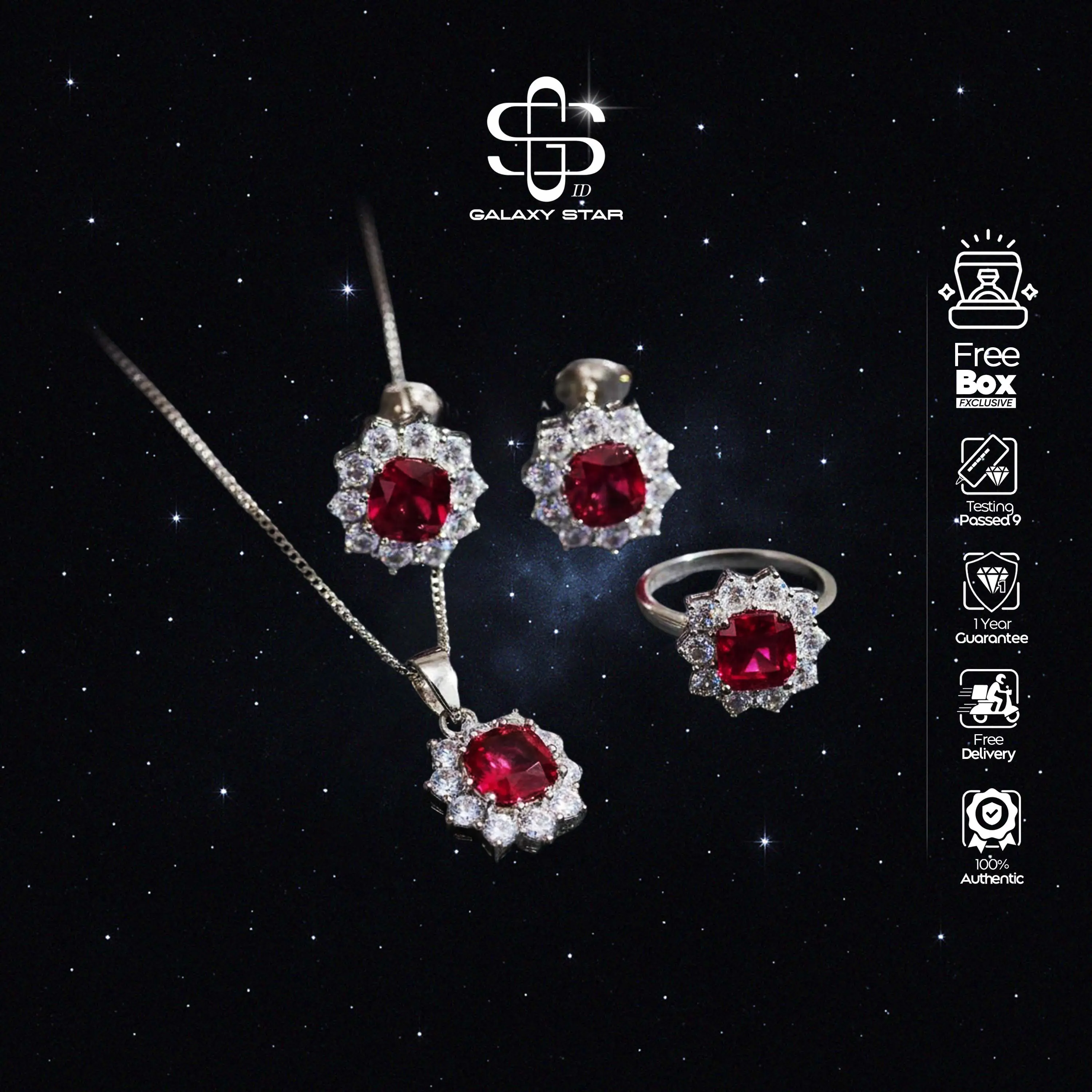 Ruby Crown Set: Set Perhiasan Tembaga Premium dengan Batu Merah Zircon Elegan AAKB0068