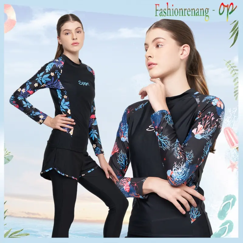 31012 Baju Renang Wanita/Baju Renang Dewasa/Baju Renang Muslim/D Piece Fashion Dewasa Baju Renang Lengan Panjang Pakaian Selam/Baju Renang dengan Hijab 0