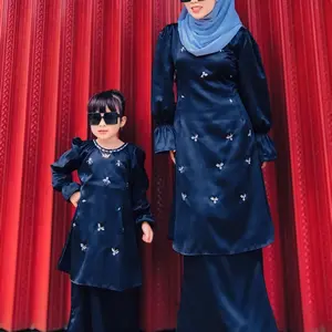 Hanum dress kurung malayu,baju Lebaran, baju kondangan, baju couple ibu ayah,couple ibu anak Gamis Wanita Dewasa Polos Muslim Pasangan Panjang