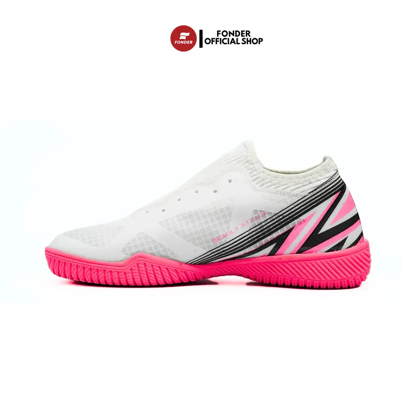 Sepatu Futsal Anak Fonder Speed Arrow Putih/Pink dengan Outsole Berdecit 1