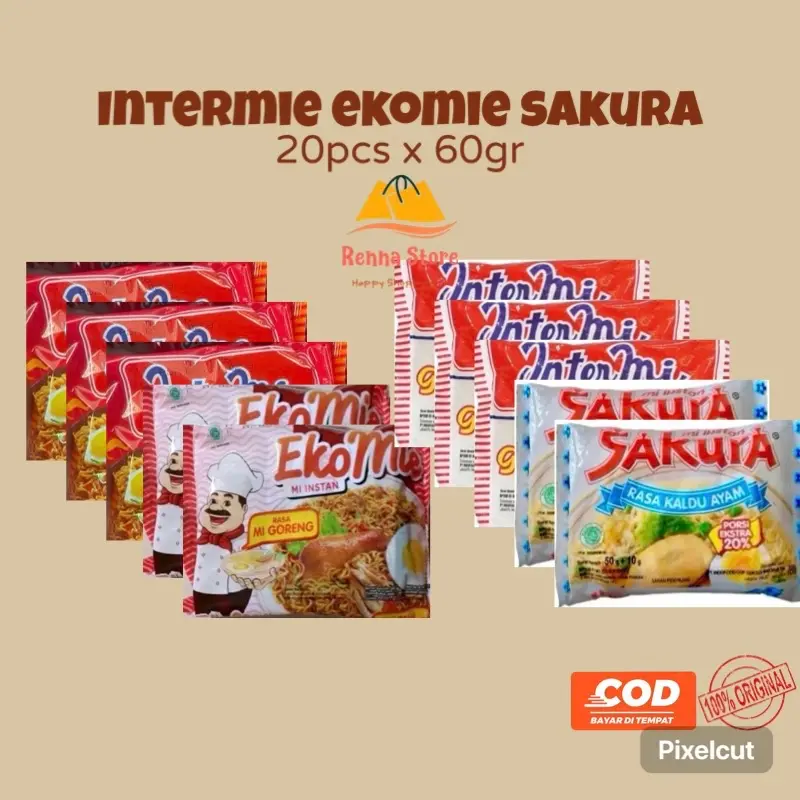 SAKURA Mie Kuah x EKOMIE Goreng x INTERMIE Pedas (20pcs) 60grFood Noodles Instan Makanan  SotoMasakan Kari Kuah