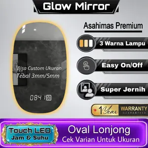 Cermin LED Wastafel Kamar Mandi Cermin Lonjong LED Touch Screen Jam & Suhu