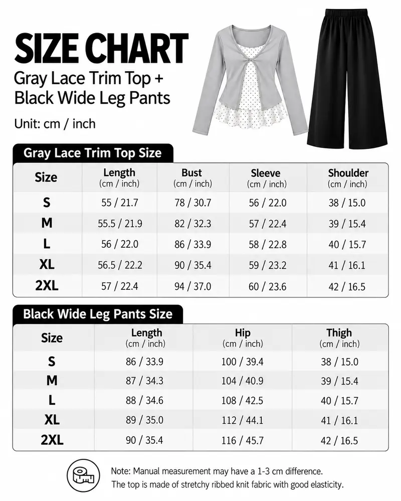 Women’s Layered Tie-Front Long Sleeve Top & Black Wide Leg Pants Set ...